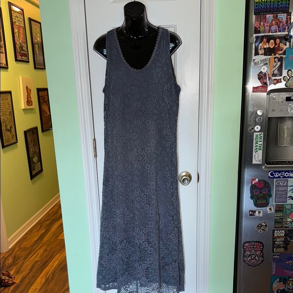 Bella Amore Made in Italy Blue&Grey Sleeveless Lace Maxi Dress Size Large